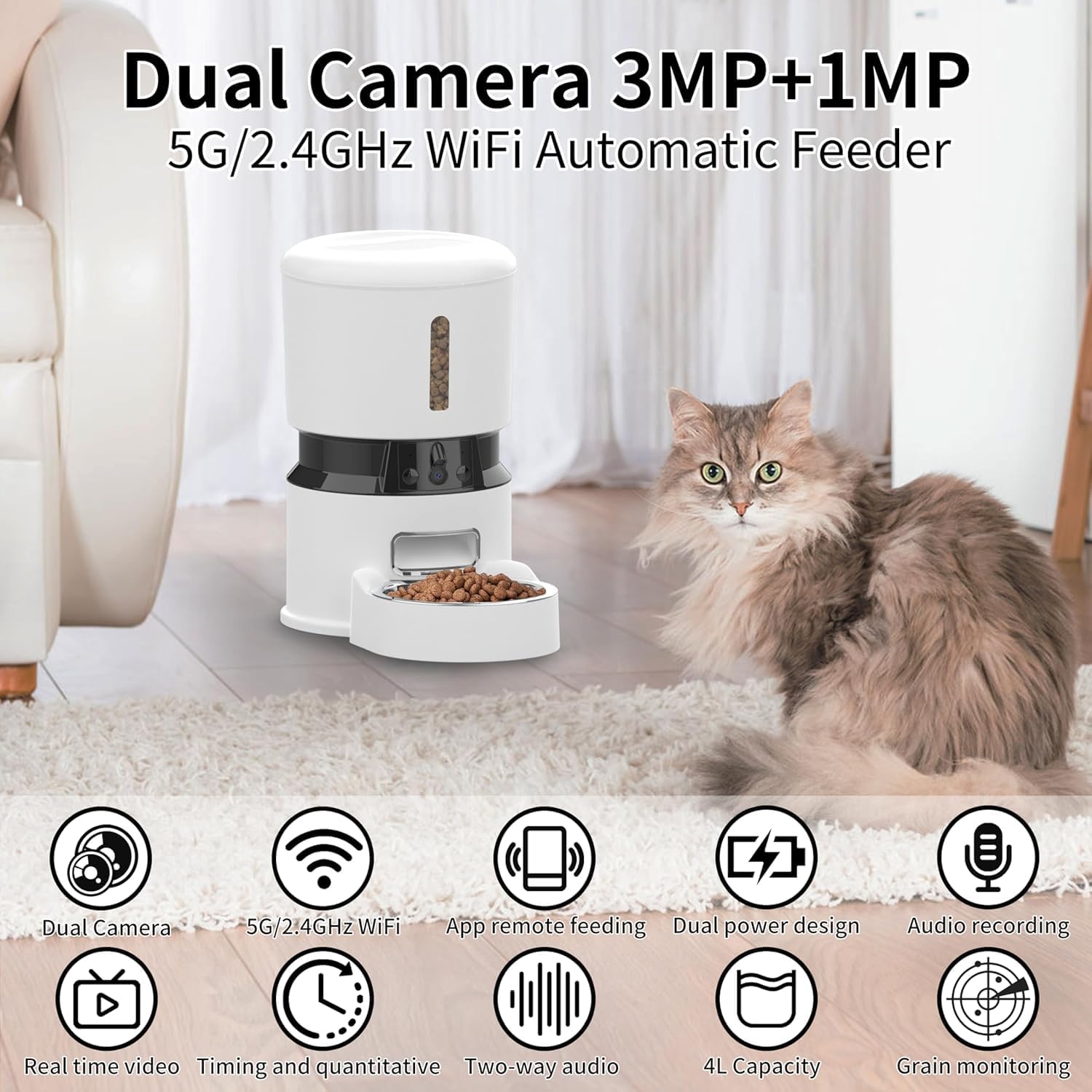 Smart Automatic Pet Feeder 4L-With camera & WifFi Control