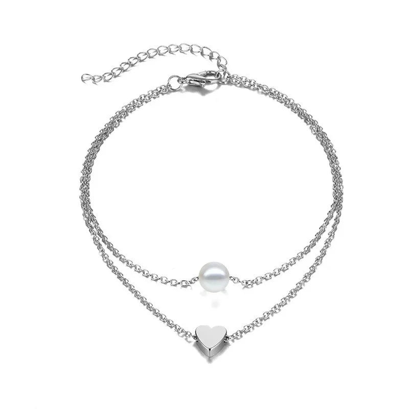 Beaded Multilayer Heart Anklet – Summer Boho Style