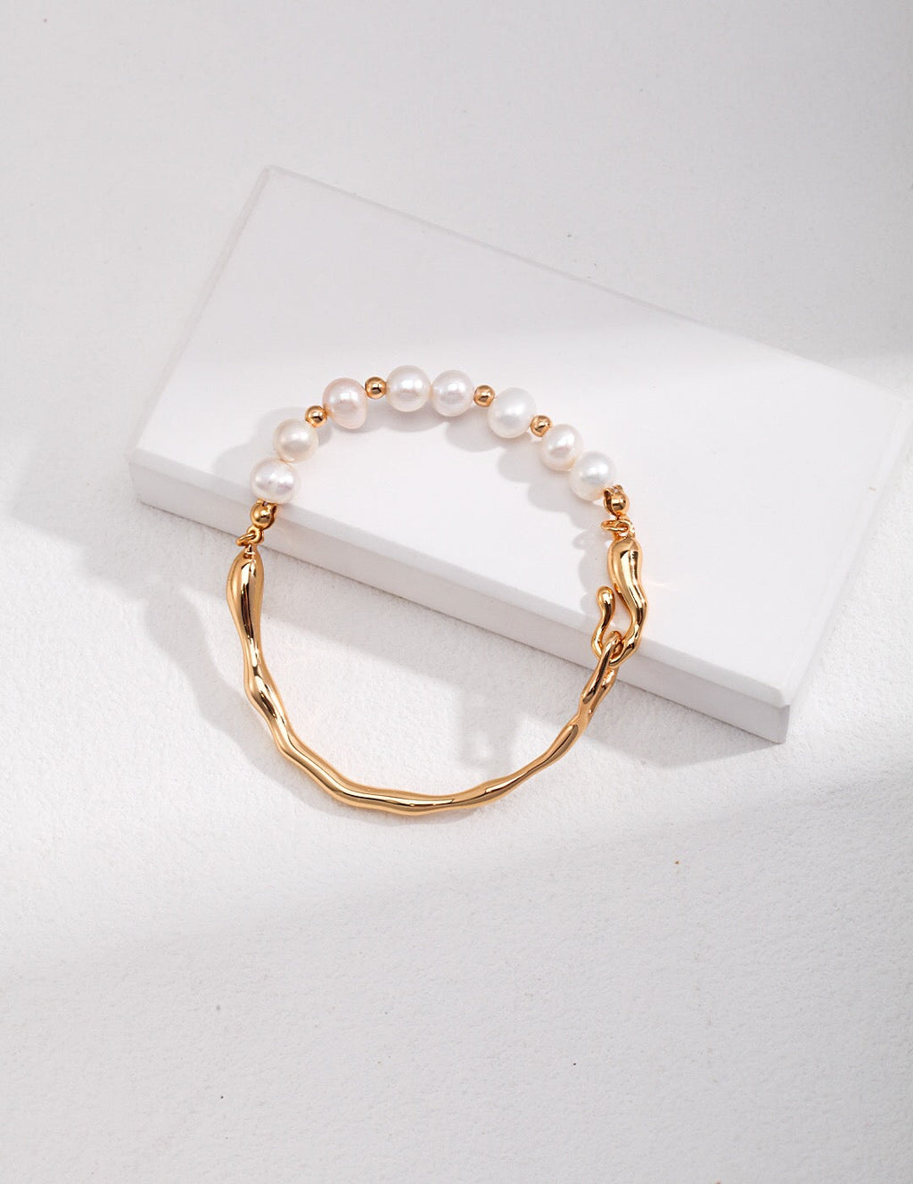 Freshwater Pearl Half Gold Bangle Bracelet