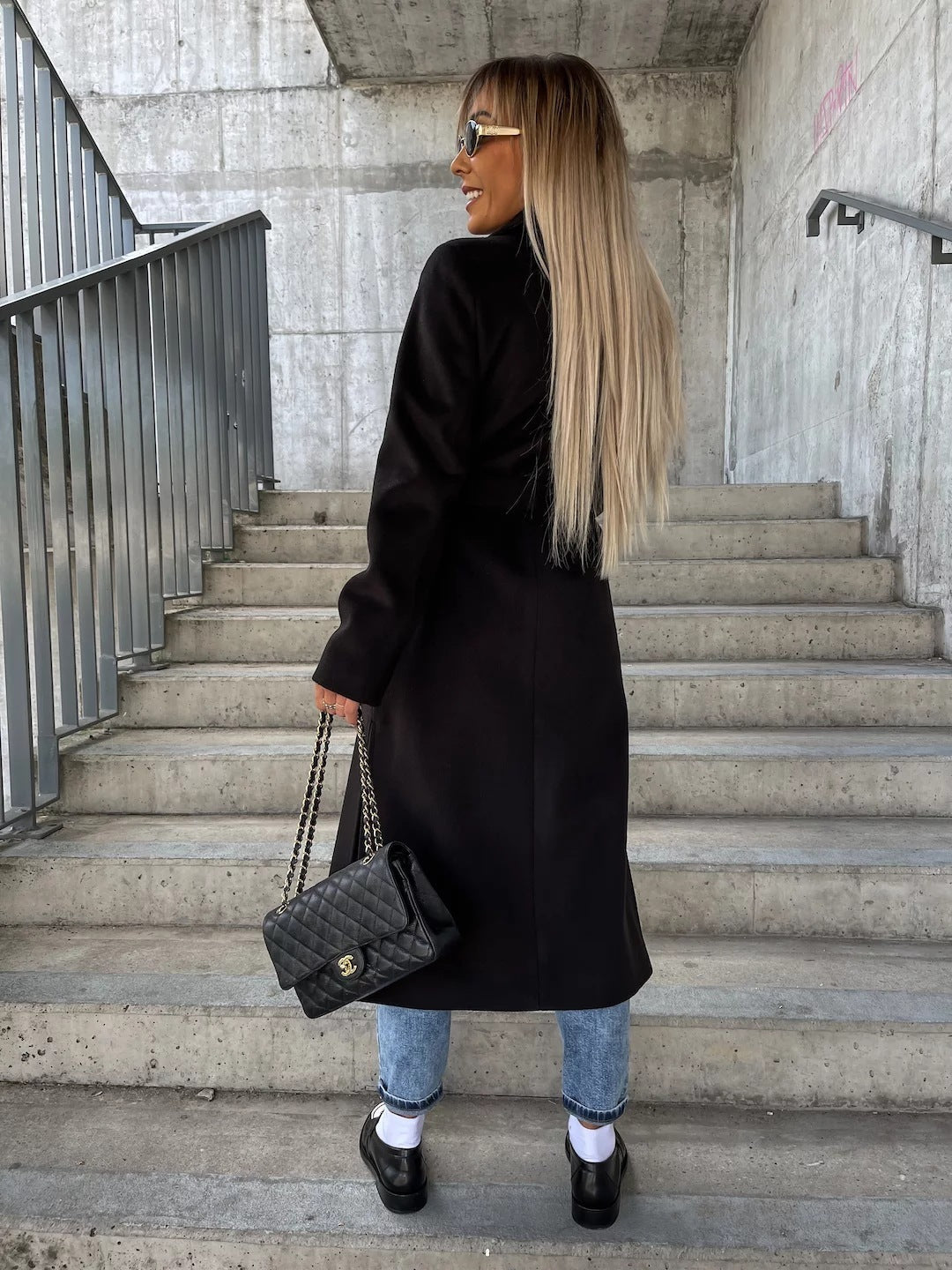 Double-Breasted Lapel Split Jacket With Belt